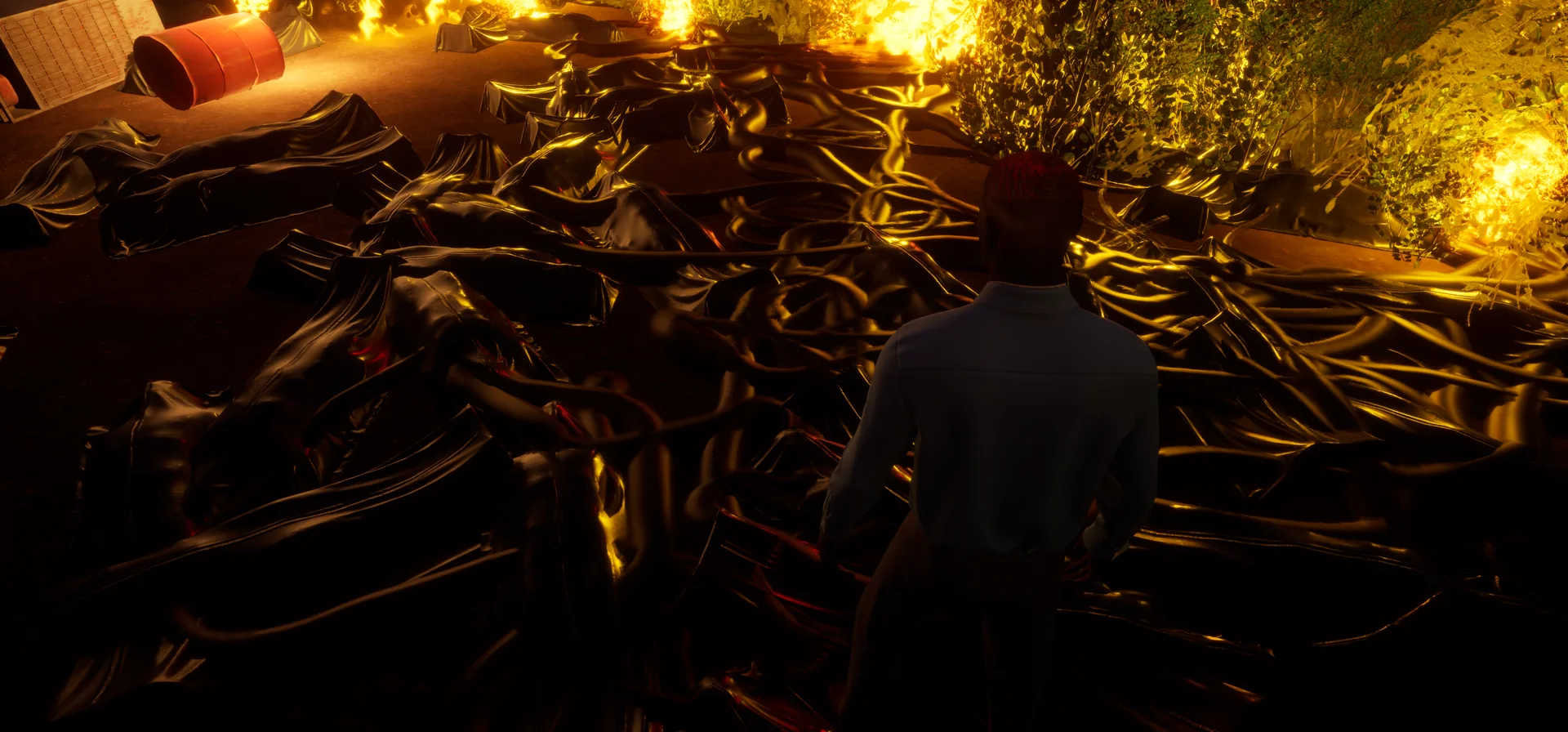 Owen surrounded by burning cosmic corruption